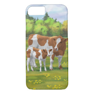 Case-Mate iPhone Case Vache de Guernesey et veau mignon dans les pâturag