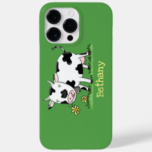 Coque Pour Pour iPhone 14 Pro Max Vache mignonne en vert dessin animé sur le terrain