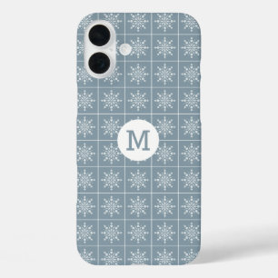 iPhone 16 Plus Coques monogrammes personnalisés de Motif Snowflak