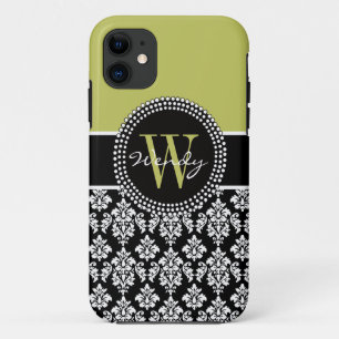 Case-Mate Pour iPhone Coque de Damas noir vert initial personnalisé
