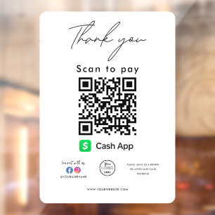 Cash App QR Code Logo Bedankt Scan om te betalen Raamsticker