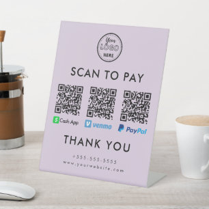 Cash App Venmo Paypal QR Code Scan naar Betalen Lo Reclamebord Met Voetstuk