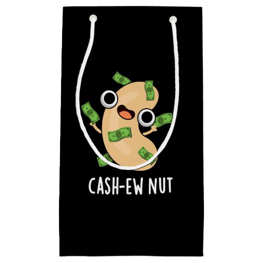 Cash-ew Nut Funny Cashew Nut Pun Dark BG Klein Cadeauzakje (Voorkant)