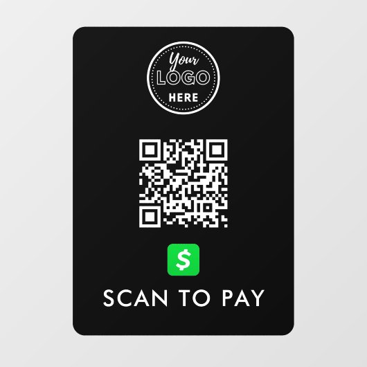 CashApp QR Code Scan naar Pay Modern Logo Black Raamsticker (Vel)