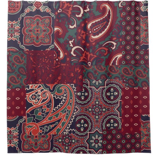 Cashmere Paisley Silk: Abstracte  patchwork Douchegordijn (Voorkant)