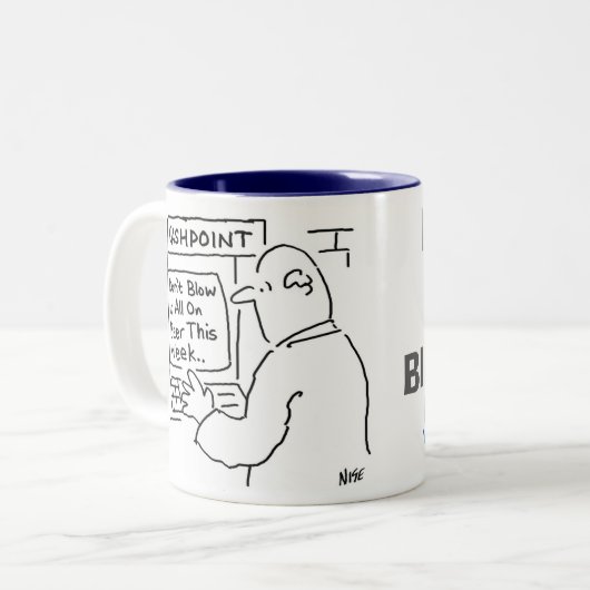 Cashpoint machine geeft advies tweekleurige koffiemok (Voorkant links)