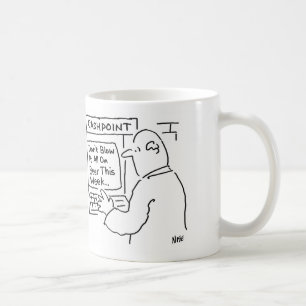 Cashpoint Machine zegt: "Niet op bier blazen" Koffiemok