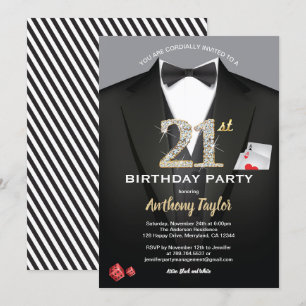 Casino 21e anniversaire noir et or carte de poker