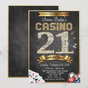Casino 21st Gold Diamond Birthday Invitation Kaart