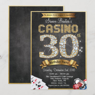 Casino 30th Gold Diamond Birthday Invitation Kaart