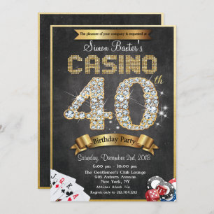 Casino 40th Gold Diamond Birthday Invitation Kaart