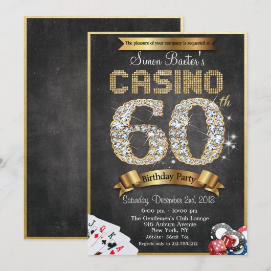 Casino 60e Gold Diamond Invitation Anniversaire (Devant / Derrière)