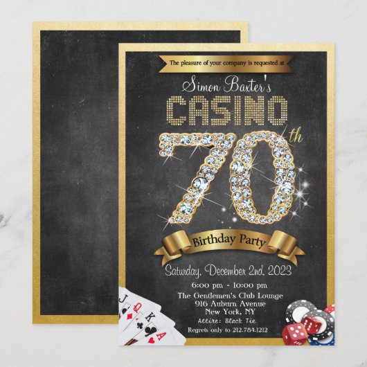 Casino 70e Gold Diamond Invitation Anniversaire (Devant / Derrière)