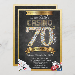 Casino 70th Gold Diamond Birthday Invitation Kaart