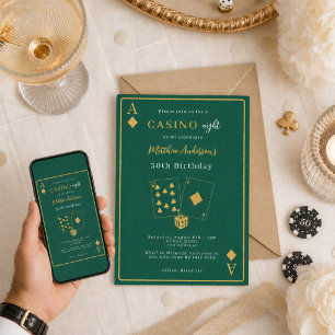 Casino avond groen gouden verjaardag kaart