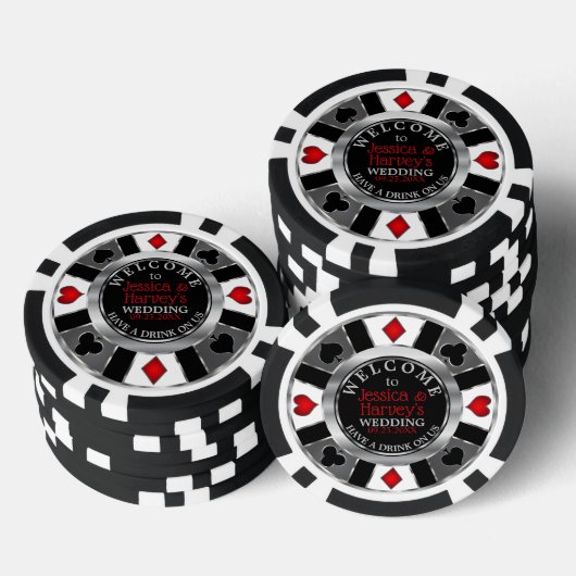 Casino Chip Bruiloft - Drink op ons - Silver & Red (Opstapeling)