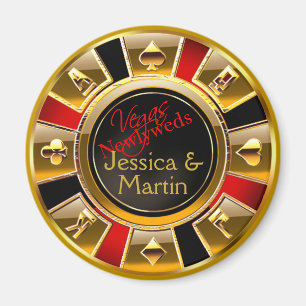 Casino Chip Favor Gold, Red & Black Vegas Magneet