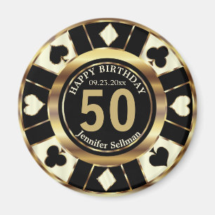 Casino Chip Las Vegas Birthday - Cream and Gold Magneet