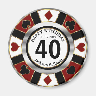 Casino Chip Las Vegas Birthday - Dark Red Magneet