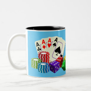 Casino Dice, pokerchips, speelkaarten  Tweekleurige Koffiemok