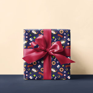 Casino Feest Blauw Cadeaupapier