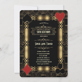 Casino Gold Art Deco Gatsby 20s Birthday Party Kaart