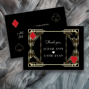 Casino Gold Black Art Deco Roaring 20s Wedding Bedankkaart
