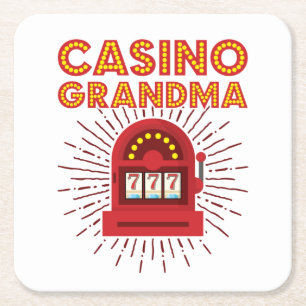 Casino Grandma Slot Machine Gambling Grootmoeder Vierkante Kartonnen Onderzetter