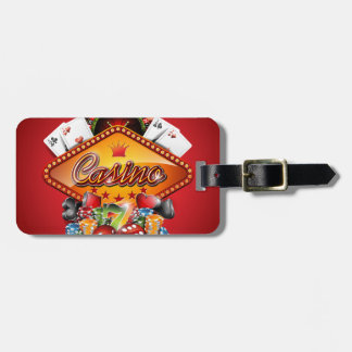 Casino-illustratie met gokelementen bagagelabel