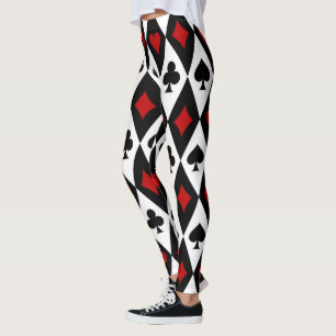 Casino Kaart Kleur Harlekijn Ruit Zwart Rood Wit Leggings