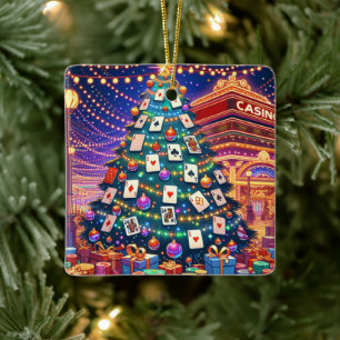 Casino Kaart Tafelchips Kerstboom met Kaarten Keramisch Ornament