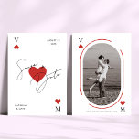 Casino minimaliste Vegas Jouer Mariage style carte<br><div class="desc">Surprenez vos proches avec cette invitation à la date ultra-élégante,  avec un script élégant,  des coeurs et des détails modifiables. Customisez-le facilement en utilisant les options "personnaliser" et "utiliser l'outil de conception".</div>