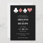 Casino moderne Faire-part de mariage avec Parties<br><div class="desc">Faire-part de mariage pour le couple moderne,  cette invitation présente une typographie simple et propre avec une touche moderne et un graphisme de casino brillant de parties scintillant rose et des costumes de carte blanche,  ce qui en fait le choix parfait pour une affaire somptueuse de Las Vegas.</div>