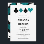 Casino moderne Faire-part de mariage de Parties sc<br><div class="desc">Faire-part de mariage pour le couple moderne,  cette invitation présente une typographie simple et propre avec une touche moderne et un graphique brillant de casino à thème de parties scintillant turquoise et de cartes blanches,  ce qui en fait le choix parfait pour une affaire somptueuse de Las Vegas.</div>