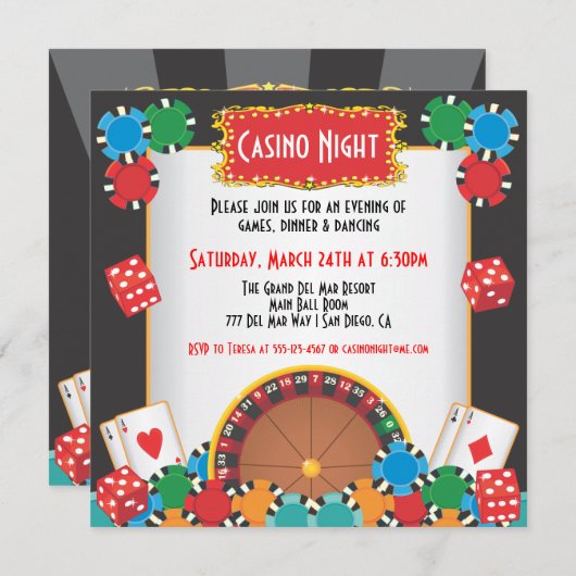 Casino Nacht Feest Uitnodiging (Voorkant / Achterkant)