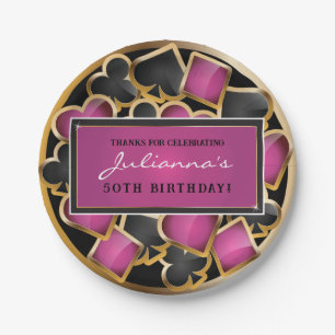 CASINO NACHT ROZE Verjaardagsfeestgeschenk Label Papieren Bordje