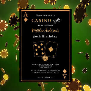 Casino nacht zwart gouden verjaardag kaart