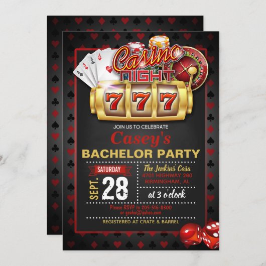 Casino Night Bachelor Uitnodiging (Voorkant / Achterkant)