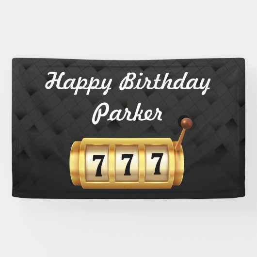 Casino Night Happy Birthday Party Zwart Goud Spandoek (Horizontaal)