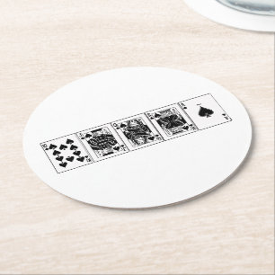 Casino Night Poker Royal Straight Flush Schoppen Ronde Kartonnen Onderzetter