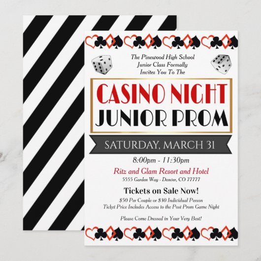 Casino Night Prom Dance Uitnodiging (Voorkant / Achterkant)