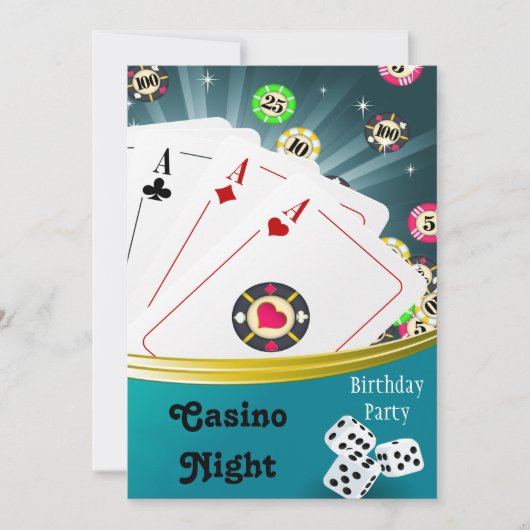 Casino Night verjaardagsfeestje uitnodigingen (Voorkant)