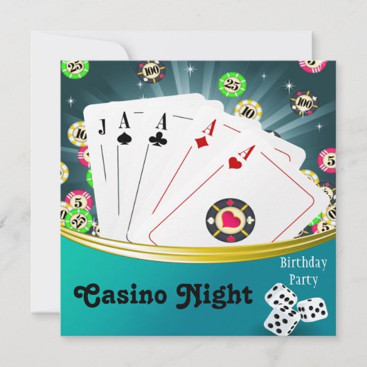 Casino Nuit Anniversaire Fête Invitations (Devant)