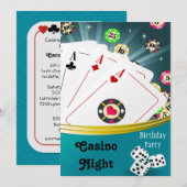 Casino Nuit Anniversaire Fête Invitations (Devant / Derrière)