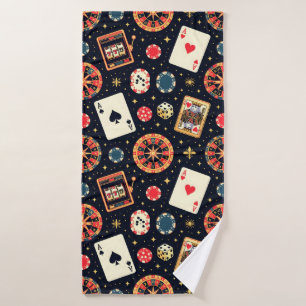 Casino patroon thema op zwart badhanddoek
