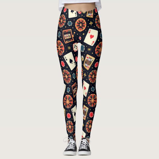Casino patroon thema op zwart leggings (Voorkant)
