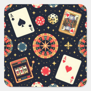 Casino patroon thema op zwart vierkante sticker