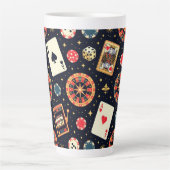 Casino pattern theme on black latte mok (Voorkant)