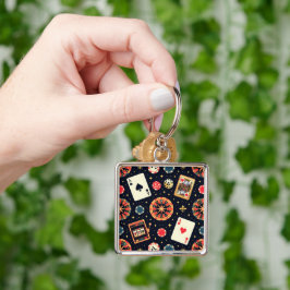 Casino pattern theme on black sleutelhanger