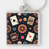 Casino pattern theme on black sleutelhanger (Voorkant)